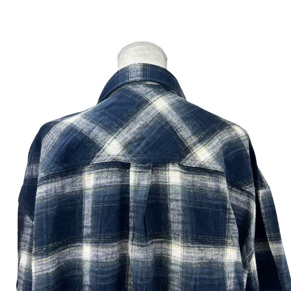 Scotch Soda Blue Plaid Cropped Flannel Top Women Sz XL Tomboy Femm Mountain Town - Picture 14 of 16